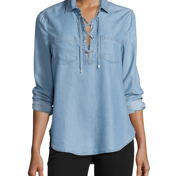 PAIGE | Billie Lace Up Chambray popover sz XS - Picture 1 of 8